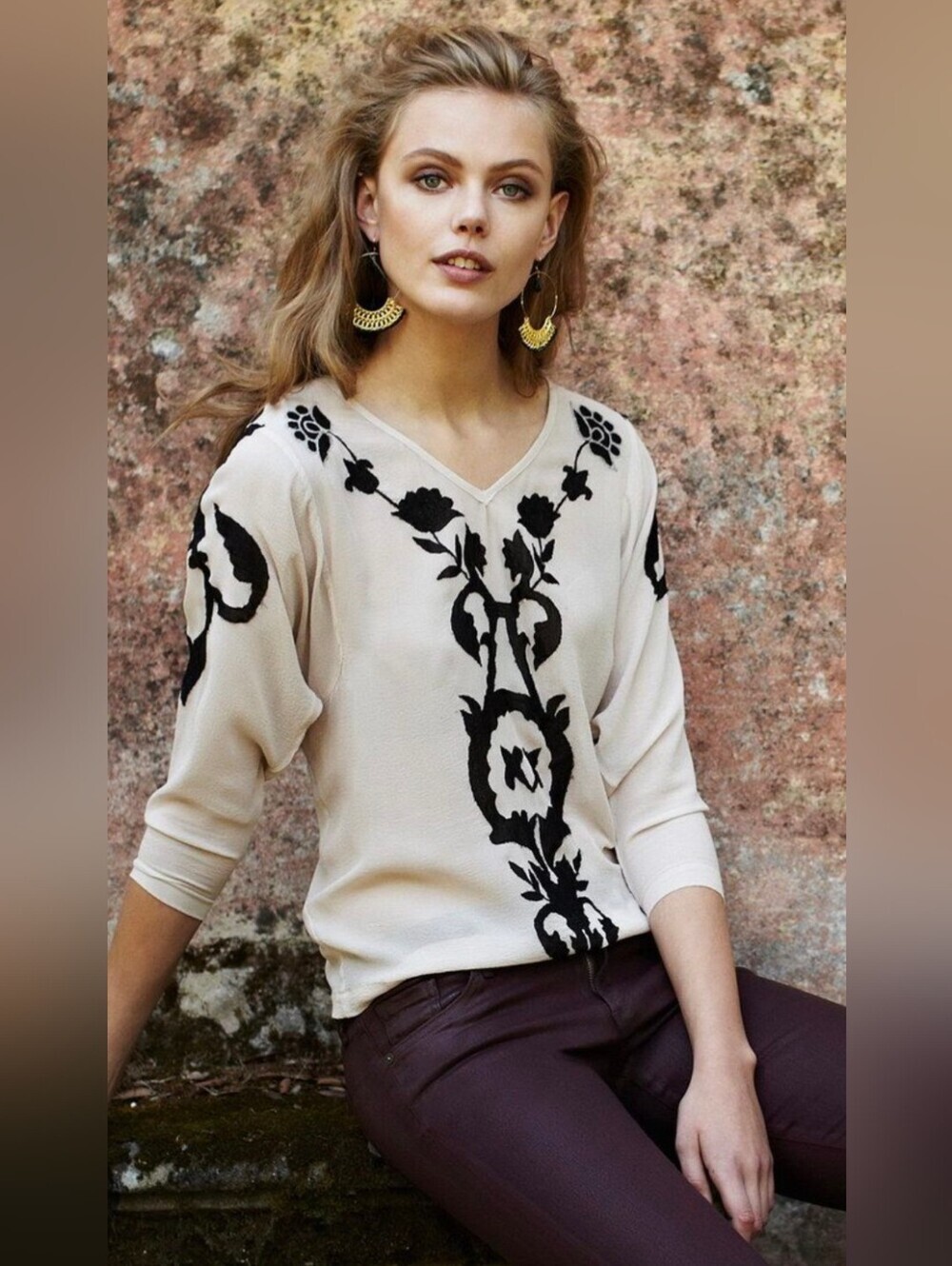 Maeve 100% Silk Embroidered Boho Blouse